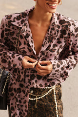 Leopard Print Shoulder Pad Blouse
