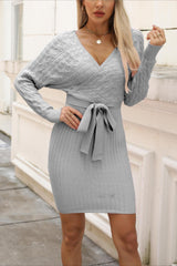 V-Neck Batwing Sleeve Sweater Dress