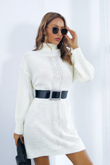 Cable Knit Turtleneck Sweater Dress