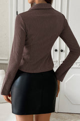 Solid Striped Long Sleeve Blouse