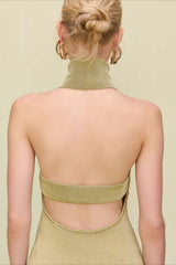 Halter Turtleneck Knit Sweater Dress