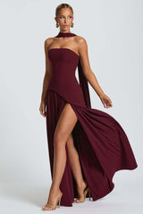 Solid Bustier High Slit Formal Dress
