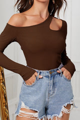 Slanted Neckline Bodycon Knit Top