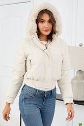 Short High Waist Faux Fur Hood Puffer Jacket