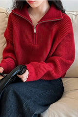 Half Zip Knit Turtleneck Sweater