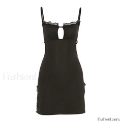 Alluring Eyelash Lace Trim Split Club Mini Dress Black L / Black Party Dresses L