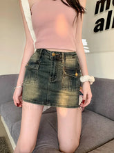 American Retro Street Denim Mini Skirt Dark Blue / S