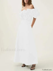 Applique Solid Slash Maxi Dress