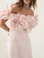 Applique Solid Slash Maxi Dress