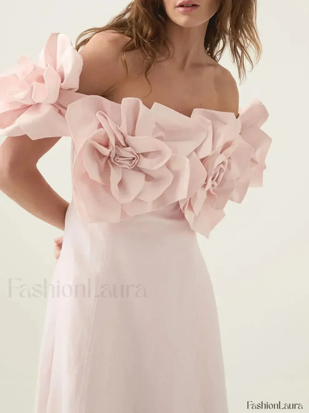 Applique Solid Slash Maxi Dress