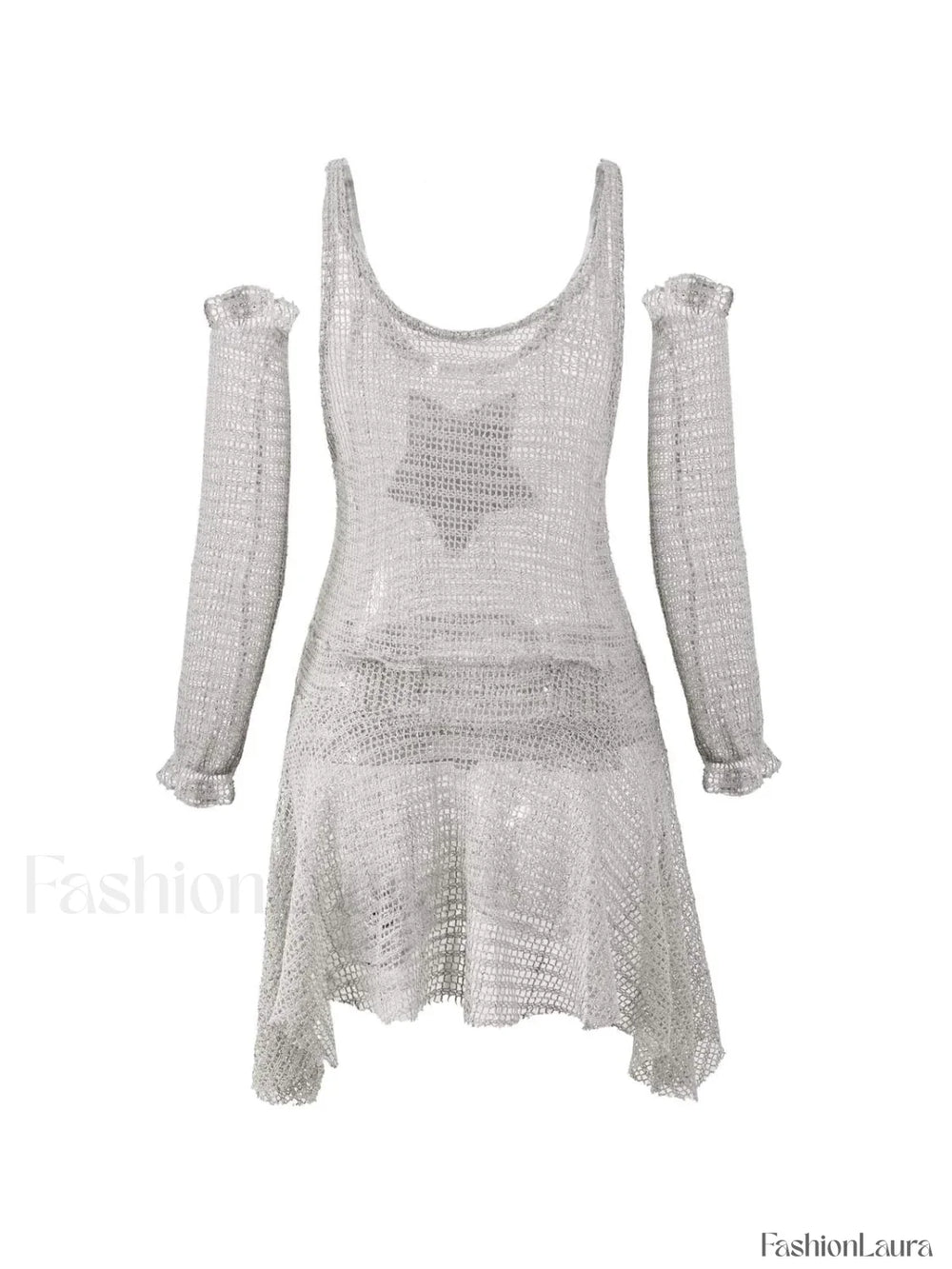 Arm Gloves Hollow Out Star Crochet Knit Mini Dress Mini Dresses