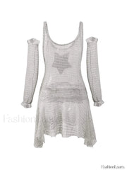 Arm Gloves Hollow Out Star Crochet Knit Mini Dress Mini Dresses