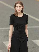 Asymmetric Neck Solid T Shirt