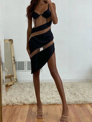 Asymmetric Patchwork Mesh Maxi Dress Maxi Dresses