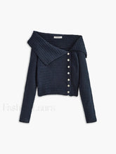 Asymmetrical Breasted Knit Top Navy / XS Knit Tops