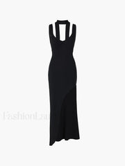 Asymmetrical Hem Backless Trendy Split Maxi Dress Dresses