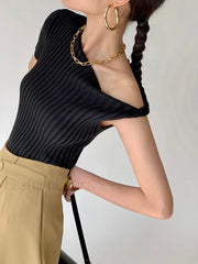 Asymmetrical Neck One Trendy Shoulder Off Knit Top Sweaters L