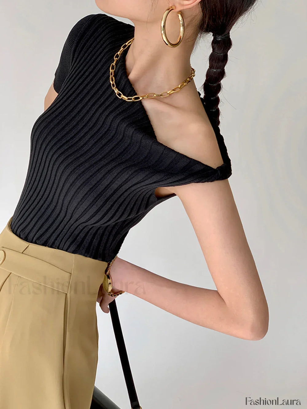 Asymmetrical Neck One Trendy Shoulder Off Knit Top Sweaters L