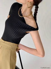 Asymmetrical Neck One Trendy Shoulder Off Knit Top Sweaters L