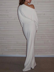 Asymmetrical Off Shoulder Solid Modern Long Sleeve Maxi Dress Dresses