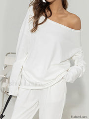 Asymmetrical Off Shoulder Solid Sweatshirt White / XS Sweatshirts