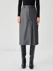 Asymmetrical Pleated Graceful Midi Skirt Grey / XS Skirts
