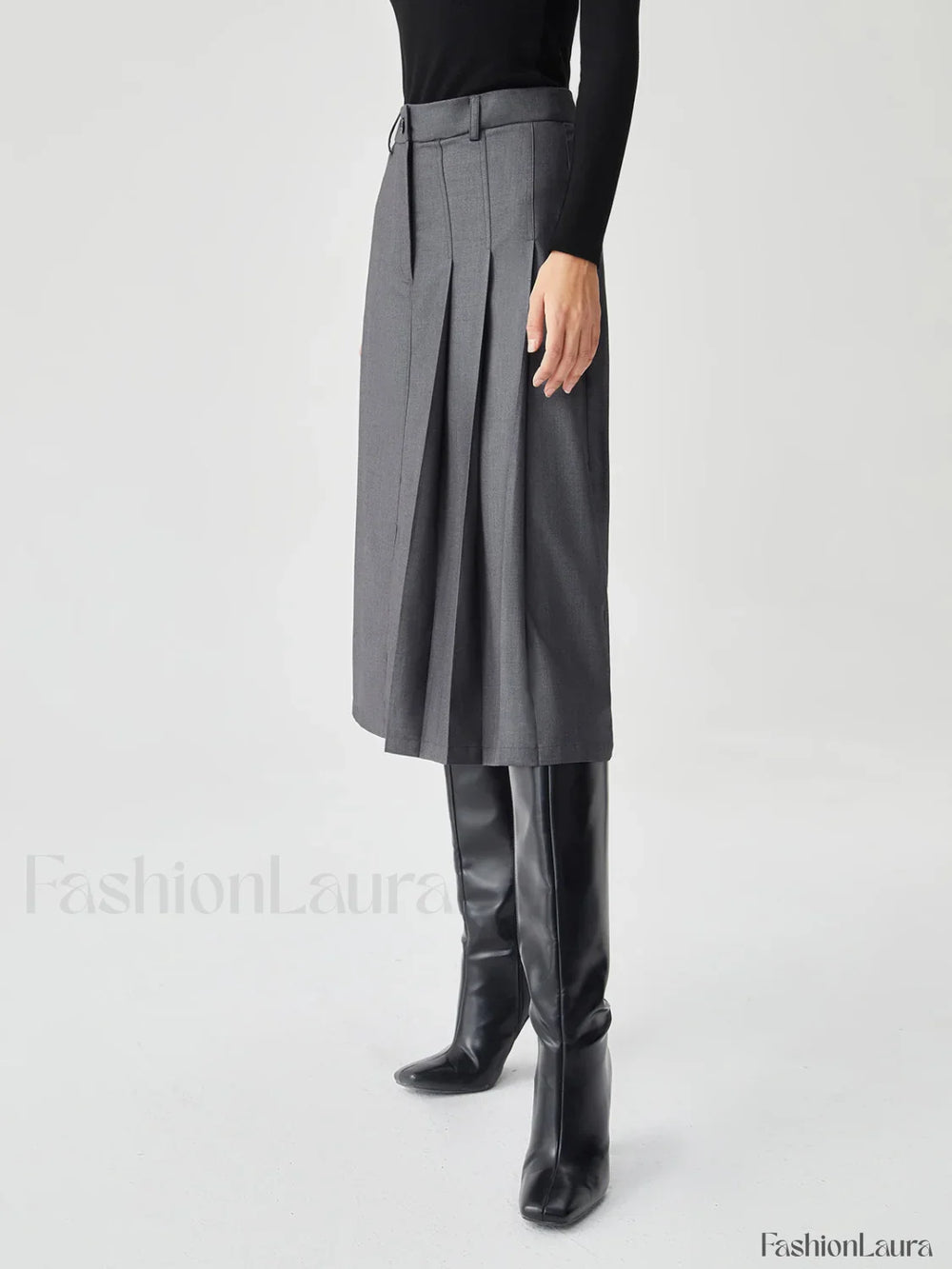 Asymmetrical Pleated Graceful Midi Skirt Skirts