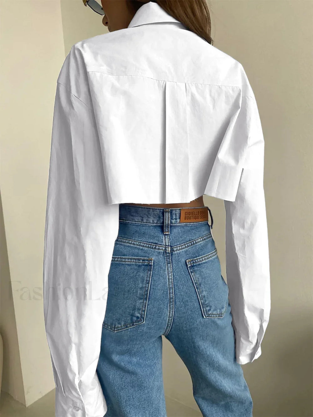 Asymmetrical Pocket Button Trendy Collar Crop Shirt Shirts