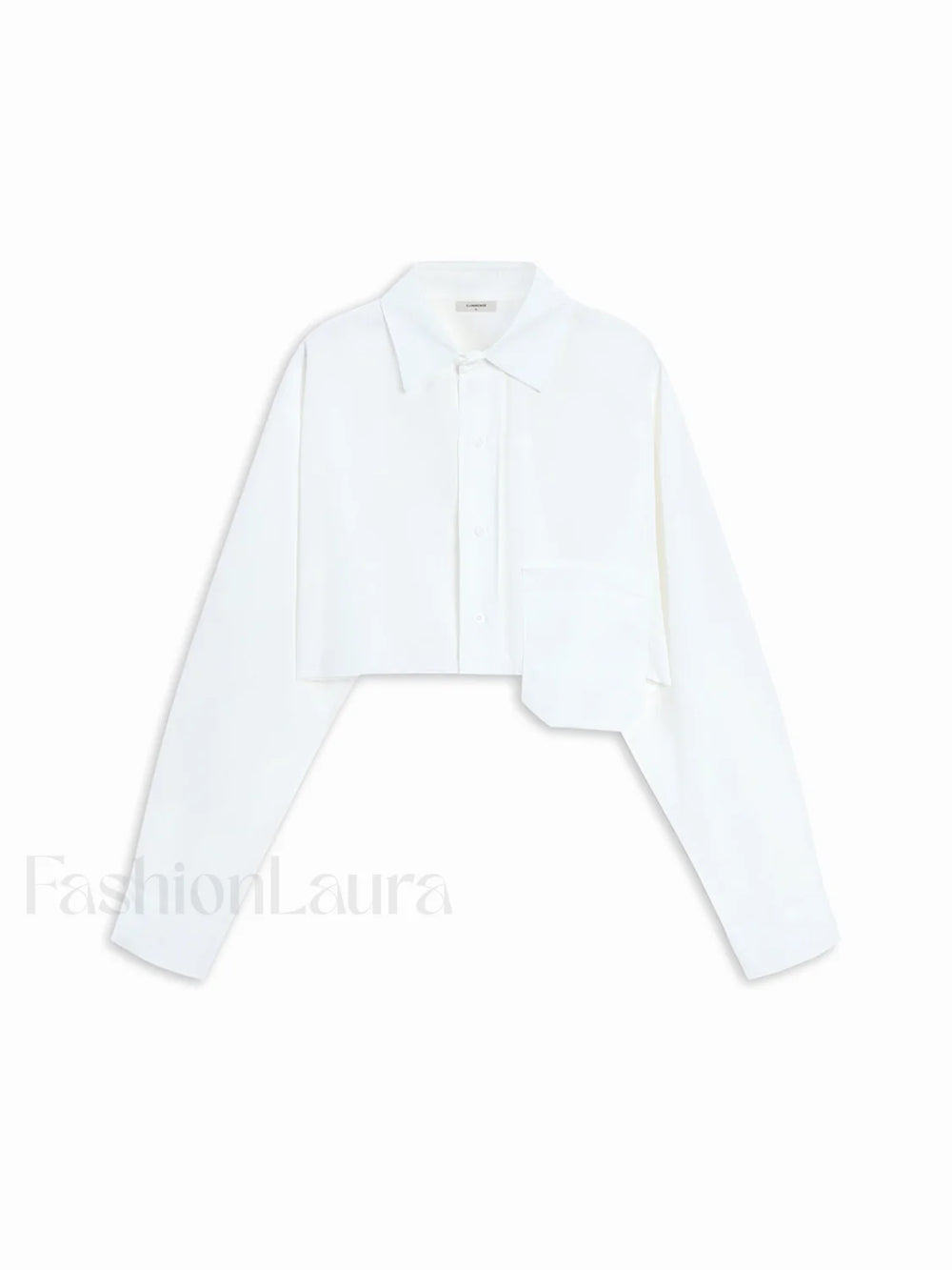Asymmetrical Pocket Button Trendy Collar Crop Shirt Shirts