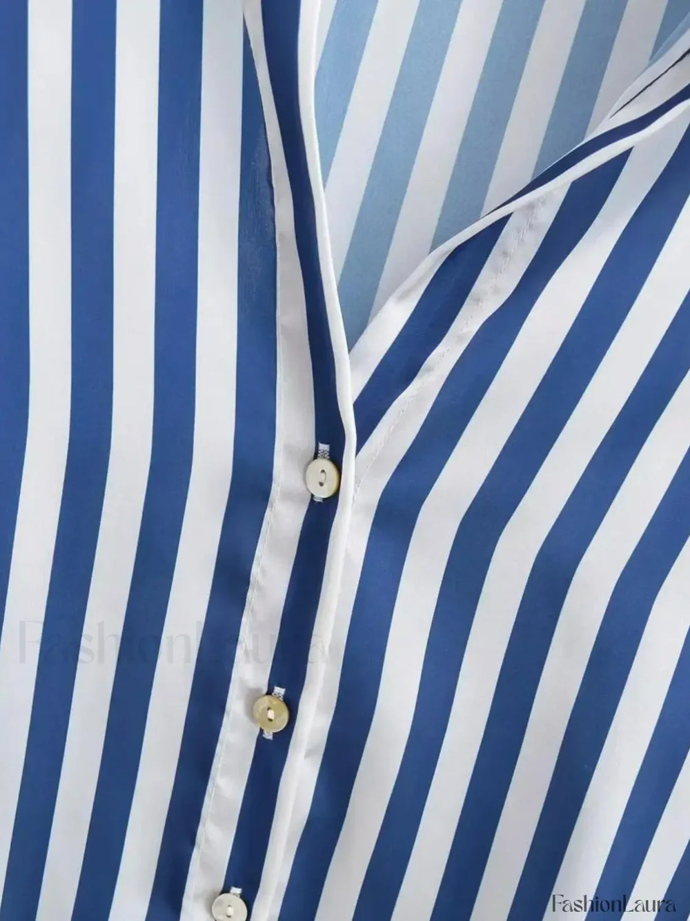 Autumn Lapel Blue White Striped Satin Single Breasted Loose Tops Blouse