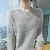 Autumn Winter New Women’s Mink Cashmere Crewneck Jumper Fashion Solid Color Warm Sweater Sweaters L