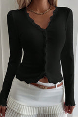 Lace Detail Long Sleeve Knit Top