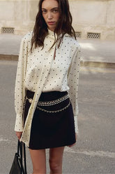 Polka Dot Tie Waist Slim Blouse