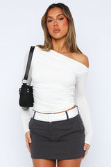 Off Shoulder Ruffled Long Sleeve Knit Top