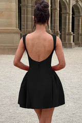 Solid Sleeveless Backless Bodycon Cocktail Dress