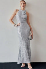 Halter Sequin Mermaid Maxi Dress