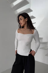 Stretch Ribbed Long Sleeve Knit Top