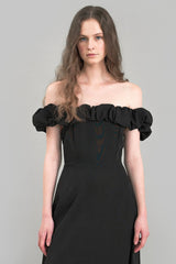 Satin Ruched Off-the-shoulder Cocktail Dress