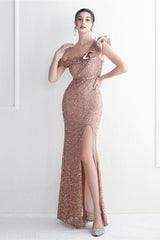 Embellished One Shoulder Mermaid Formal Dress S / Gold