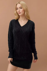 V-Neck Cable Knit Sweater Dress