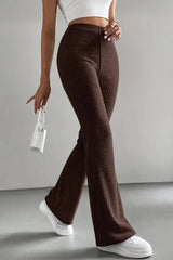 High Waist Ribbed Flared Knit Pants