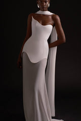 Stretch Tulle Bandage Mesh Formal Dress XS / White