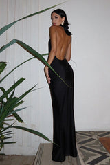 V-Neck Halter Backless Split Maxi Party Dress