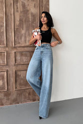 High Waist Straight Floor Jeans Blue / S