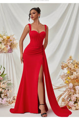 Sexy Bodycon Slit Maxi Party Dress XS / Red