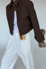 Short Length Brown Zip Closure Jacket