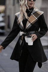 Plaid Patchwork Belted Wool Coat coats