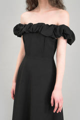 Satin Ruched Off-the-shoulder Cocktail Dress S / Black