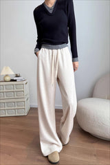 Plush Wool Draped Wide Leg Knit Pants