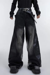 Wide Leg PU Leather Patchwork Jeans